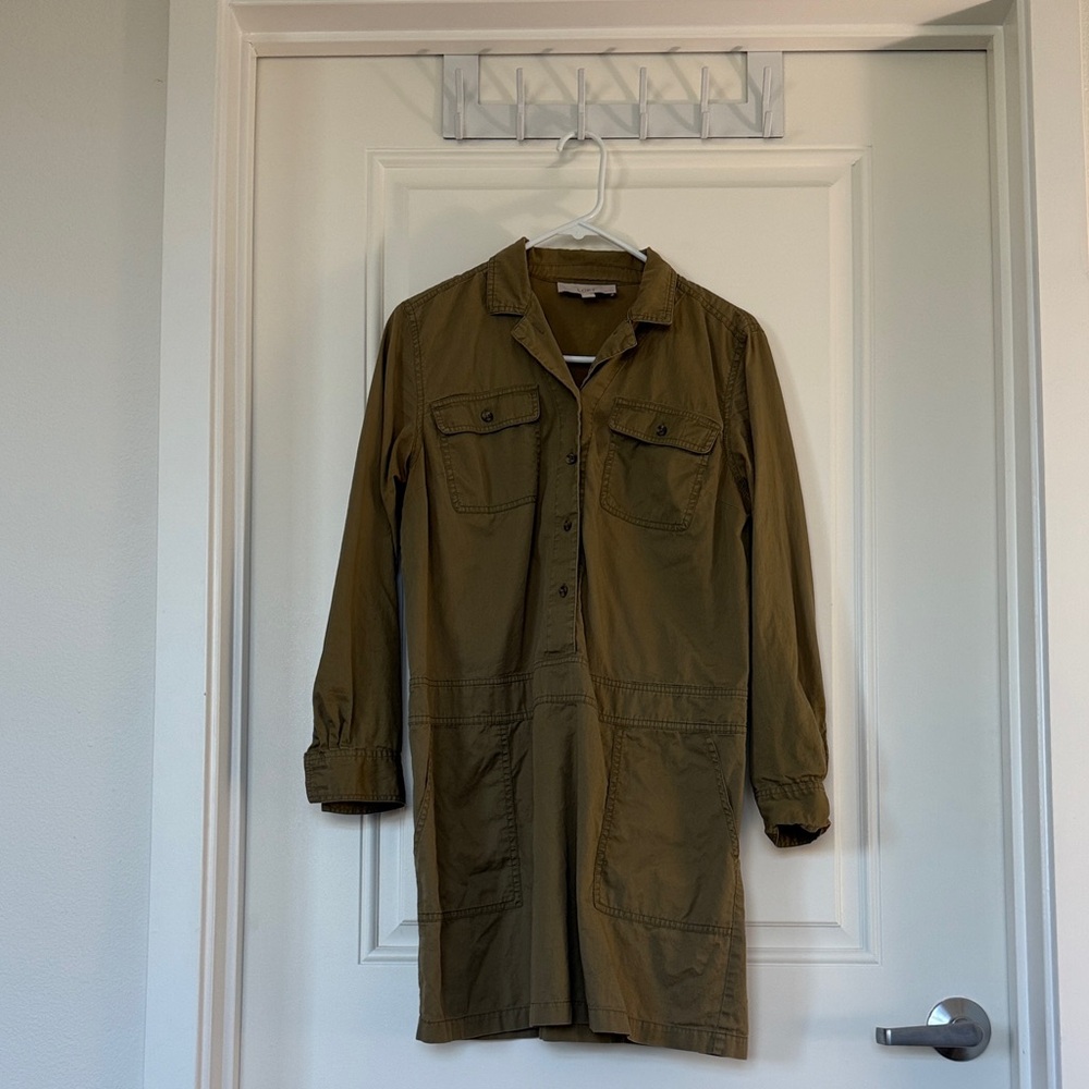 Ann Taylor LOFT Olive Green Button-Up Utility Dress